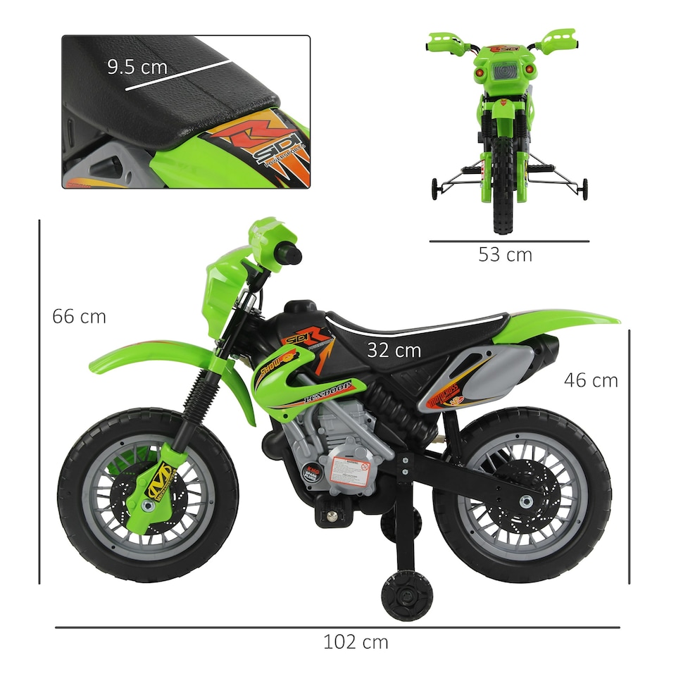image 1 of HOMCOM 6V Kids Electric Motorbike Motorcycle Ride On for 3-6 Years Green