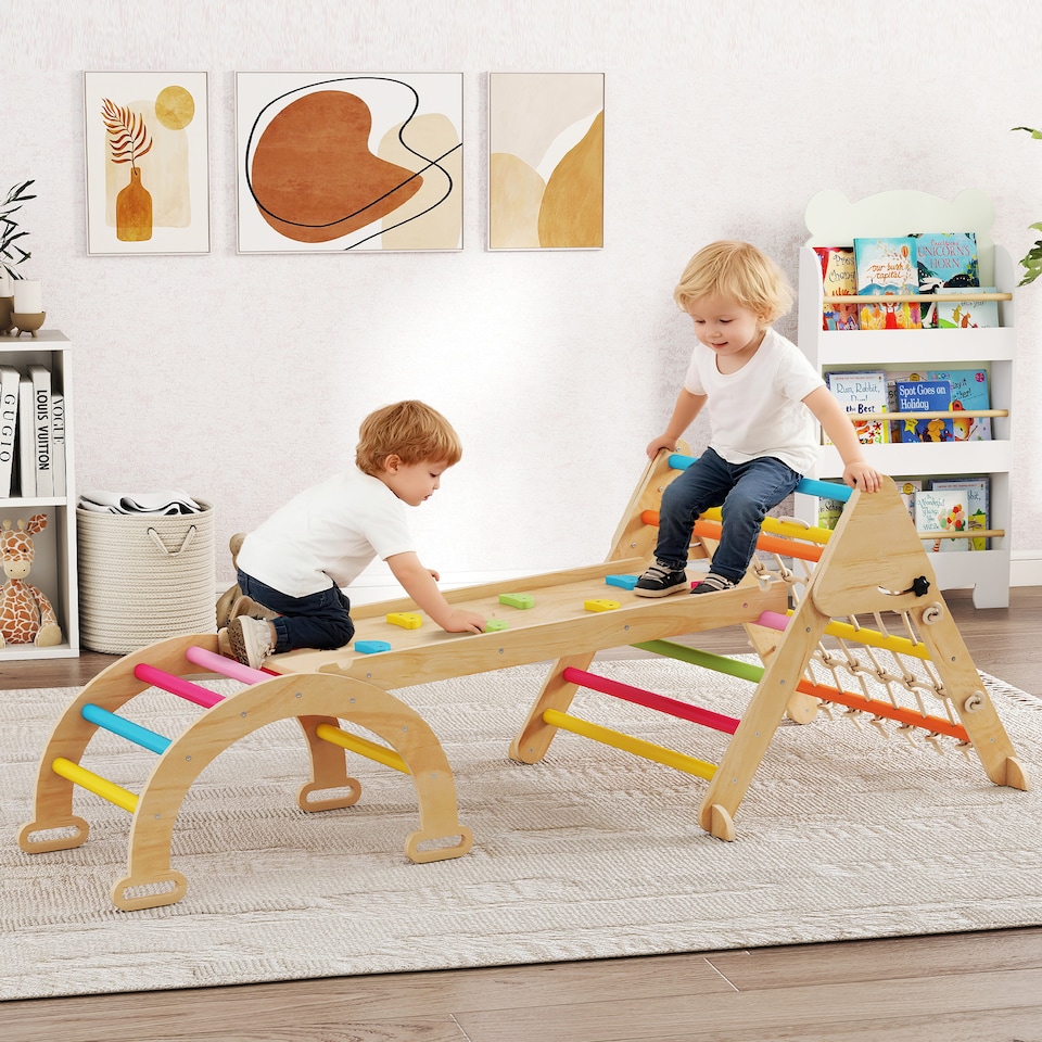 image 1 of AIYAPLAY 8-in-1 Toddler Climbing Frame, Play Triangle Set, Multicolour