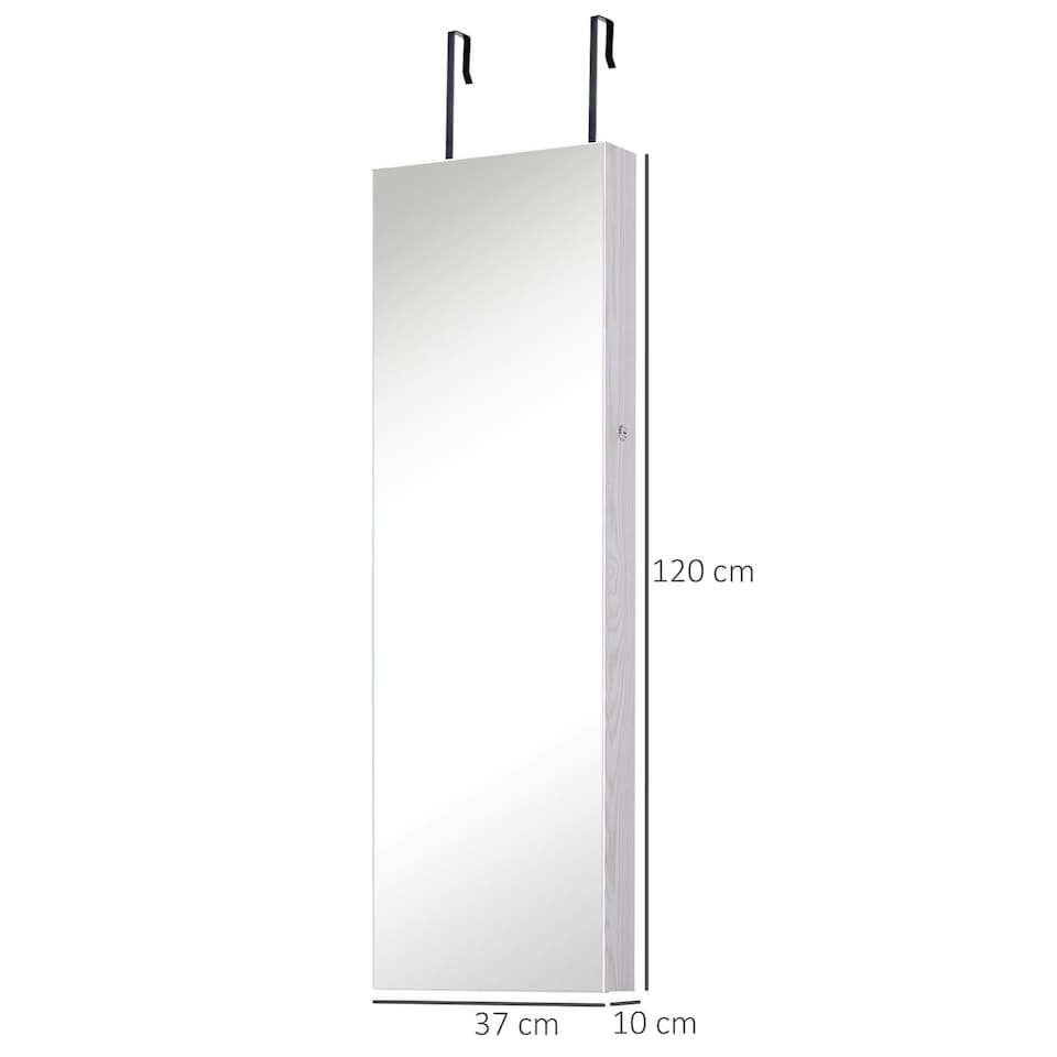 image 1 of HOMCOM Hanging Mirrored Jewel Storage Cabinet with Lock LED White