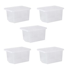 Wham Crystal 5 x 28L Stackable Plastic Storage Boxes with Lids Clear
