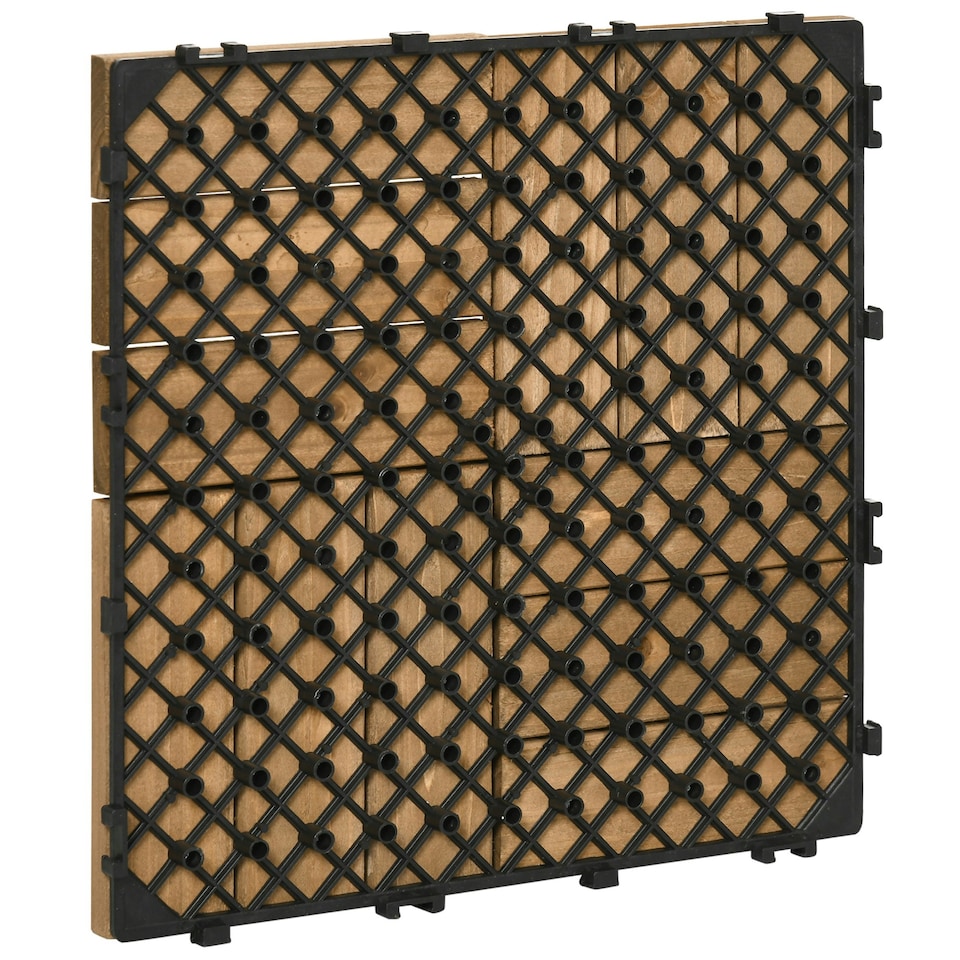 image 1 of Outsunny 27 Pcs Wooden Decking Tiles, 30x30cm Decking Boards, Brown