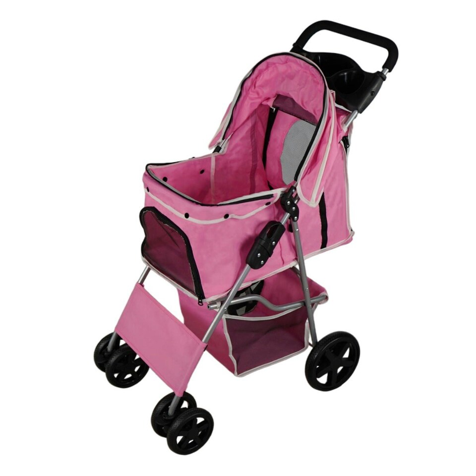 image 1 of Pet Stroller with Rain Cover – Pink One Size