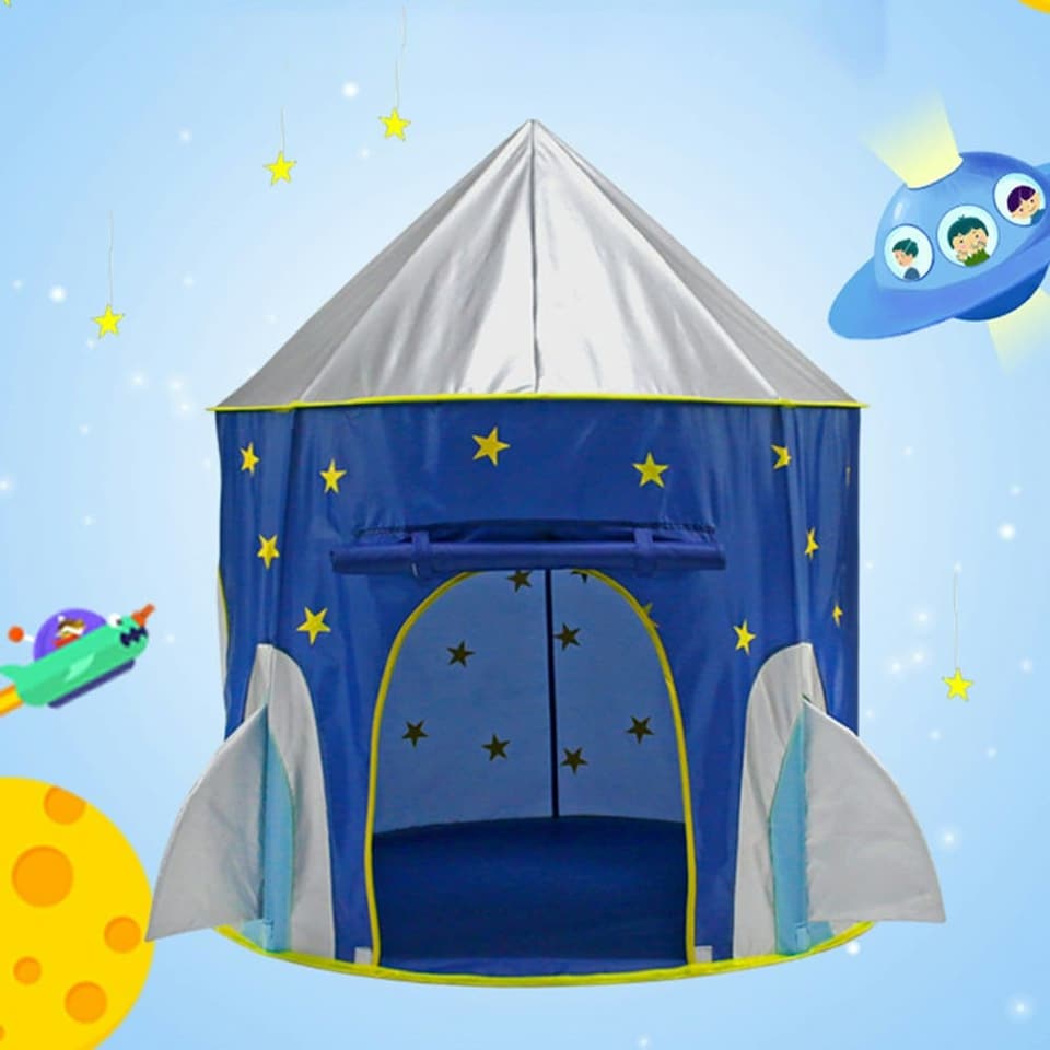 image 1 of Living and Home Round Kids Playhouse SpaceshipTent for Boys - Blue