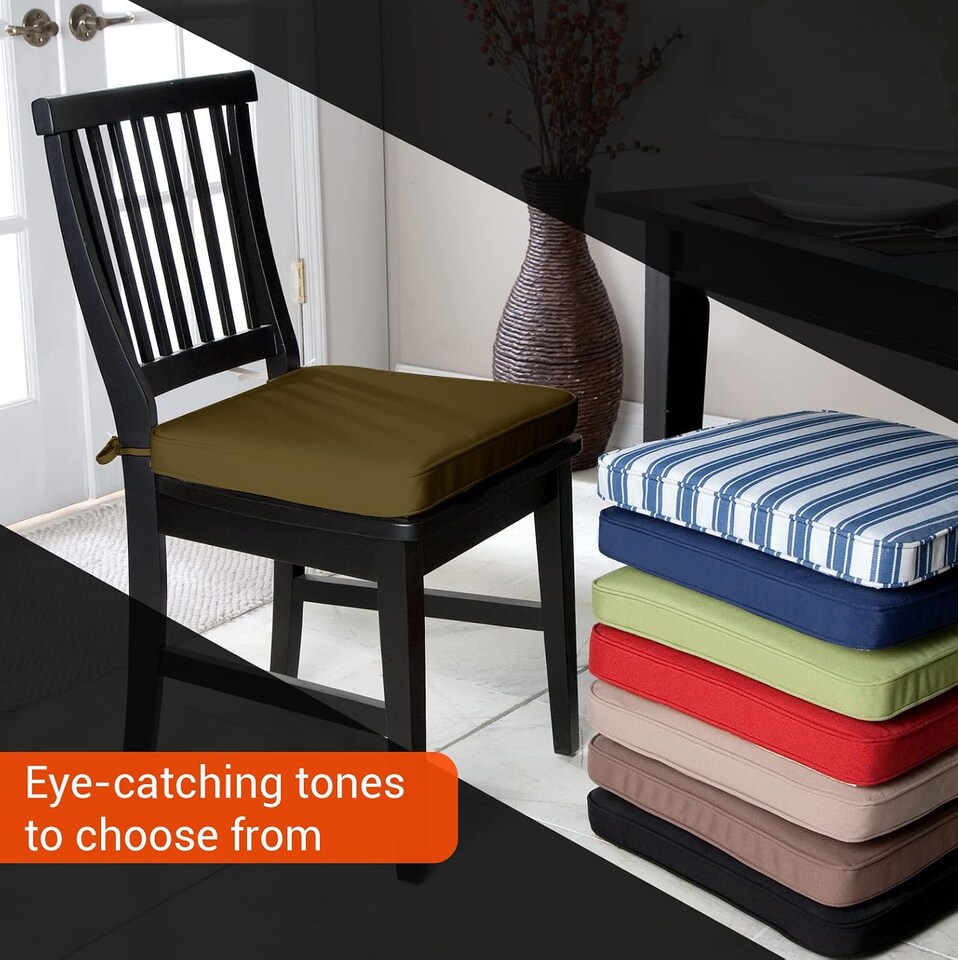 image 1 of Water Resistant Chair Cushions with Ties | Indoor & Outdoor Seat Pads | 44cm x 50cm | Brown | (Pack of 1)