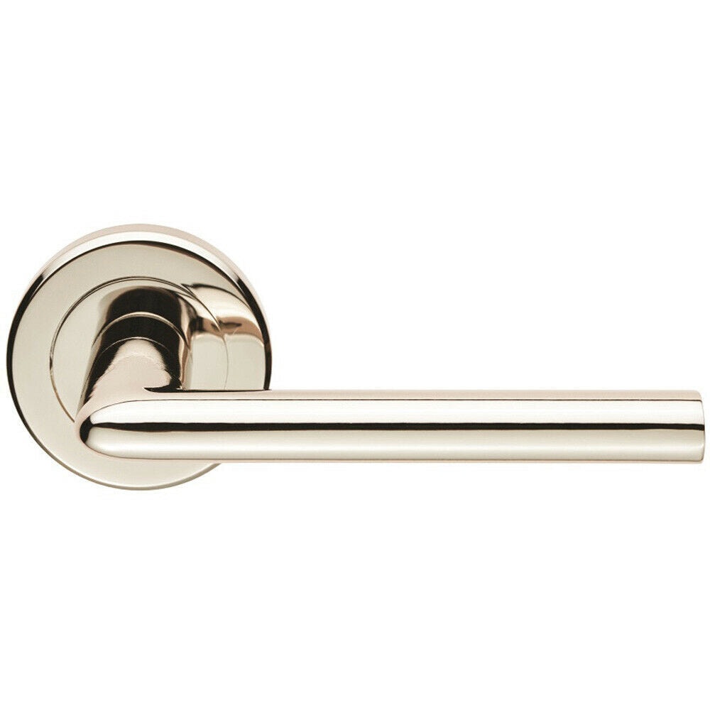 Loops PAIR Slimline Straight Bar Lever on Round Rose Concealed Fix Polished Nickel in Metallics