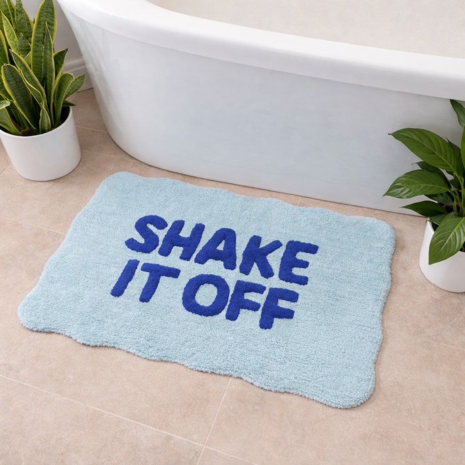 image 1 of Shake It Off Slogan Scalloped Bath Mat