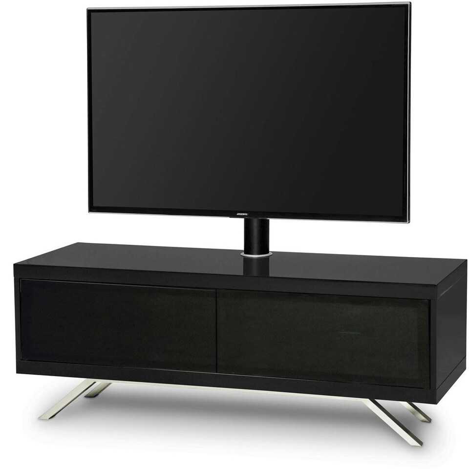 image 1 of MDA Designs TUCANA 1200 HYBRID Black TV Cabinet BeamThru Remote-Friendly Doors up to 60" Flat Screen TVs with Mounting Arm Black