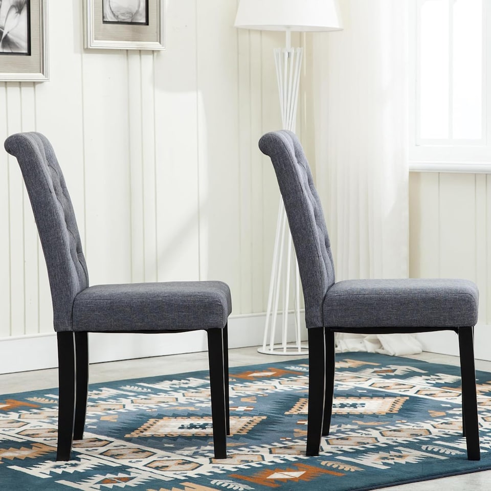image 1 of MCC Direct Set of 2 Fabric Linen Button Back Kitchen Dining Chairs