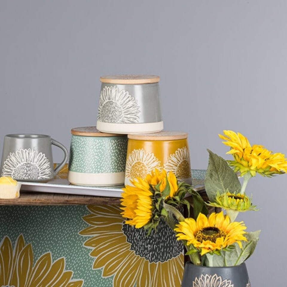 image 1 of English Tableware Company Artisan Flower Grey Canister with Bamboo Lid