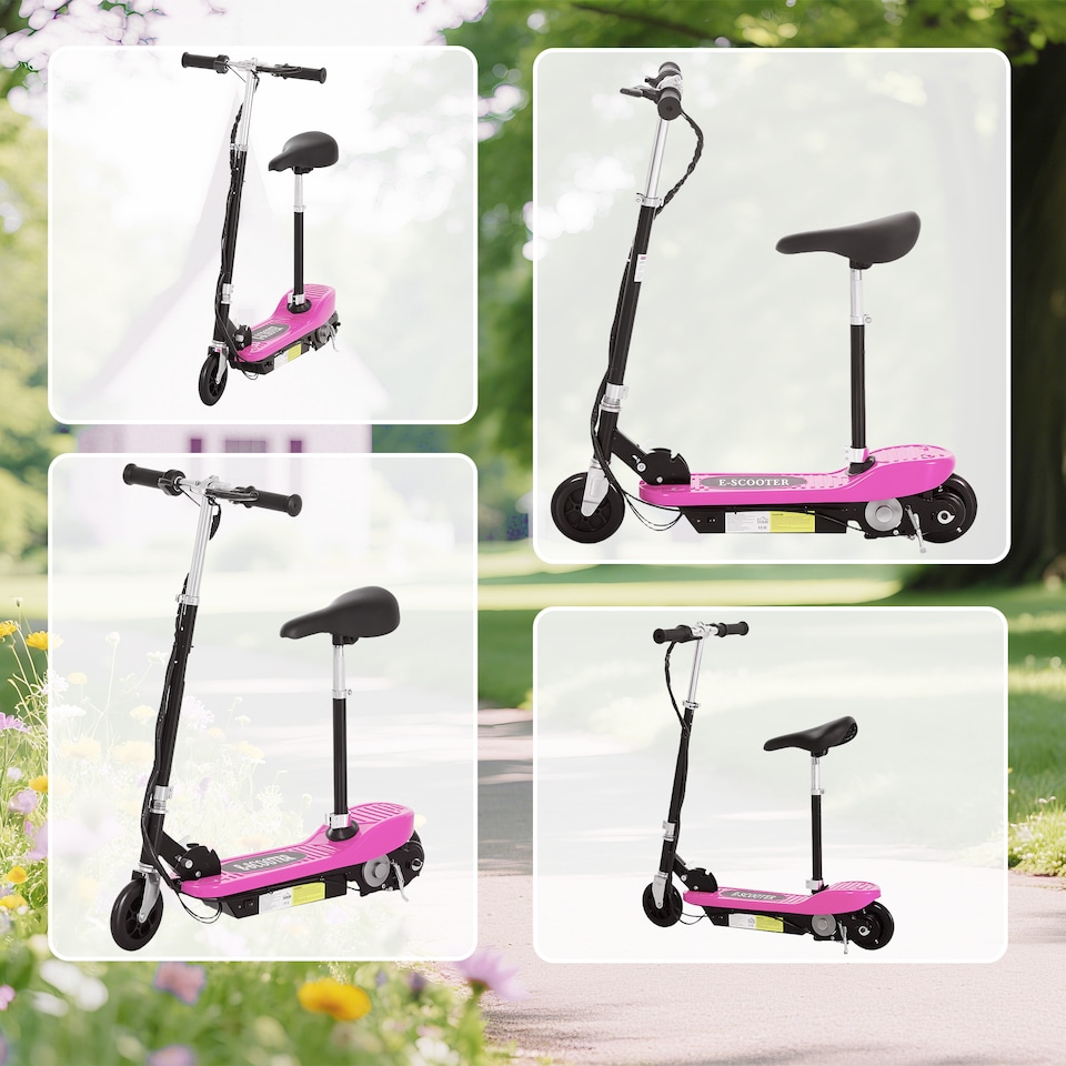 image 1 of HOMCOM Foldable Powered Scooter 120W w Adjustable Seat and Brake | Pink