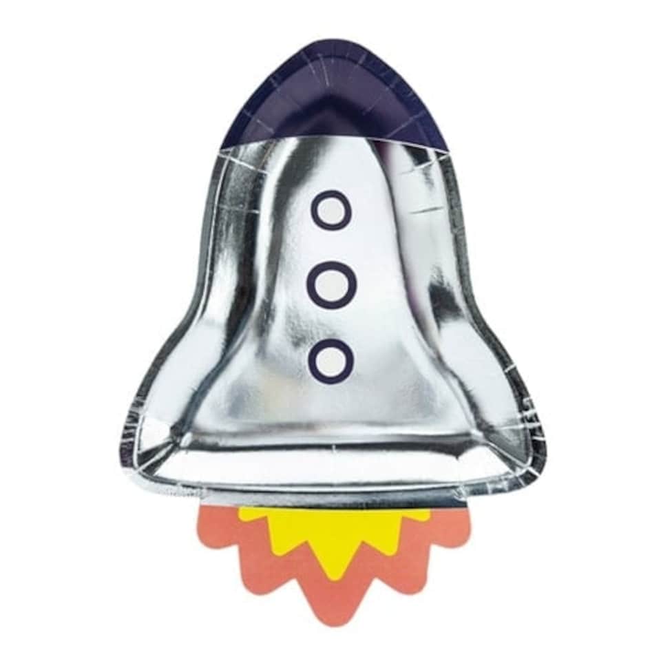 Space Party Rocket Shape Foil Paper Plates 30cm - Pack of 6