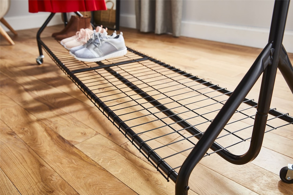 image 1 of House of Home Clothing Rail Heavy Duty Hanging Clothes Shoe Hat Rack Shelves With Wheels 5ft x 5ft | Black