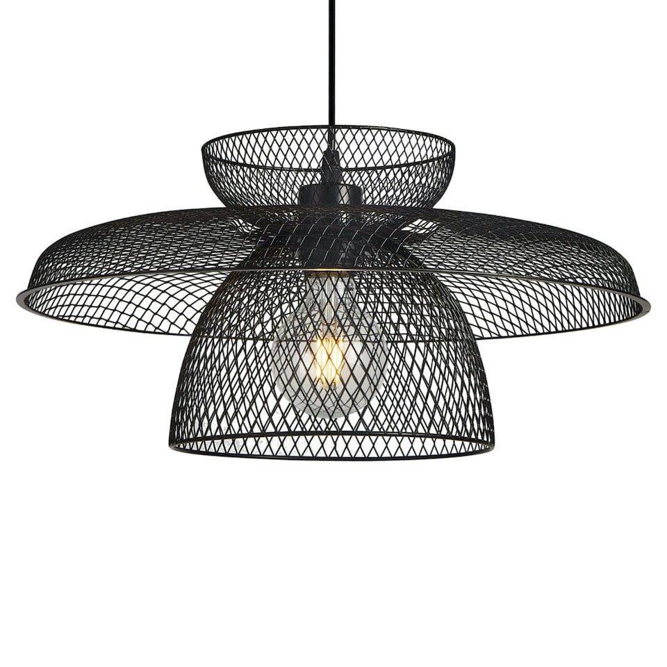 image 1 of First Choice Lighting Set of 2 Cassidy Three Tier Black Mesh Ceiling Pendant Lights Black