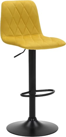Verona Velvet Kitchen Bar Stools, Matt Black Stem & Base, Height Adjustable Gas Lift With Backrest, Breakfast Bar Stool - Yellow