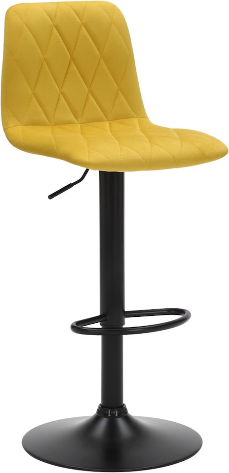 image 1 of Verona Velvet Kitchen Bar Stools, Matt Black Stem & Base, Height Adjustable Gas Lift With Backrest, Breakfast Bar Stool - Yellow
