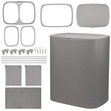 90L Laundry Basket with Lid & 2 Removable Bags, Washing Bin with Plastic Frame