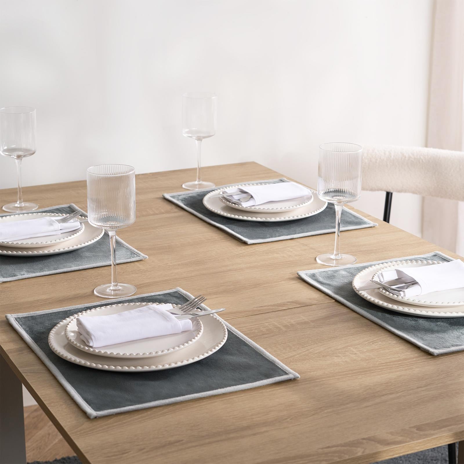 OHS 4 x Border Trim Piped Matte Velvet Placemat Table Mat Set in Charcoal | Size: 40 cm x 30 cm