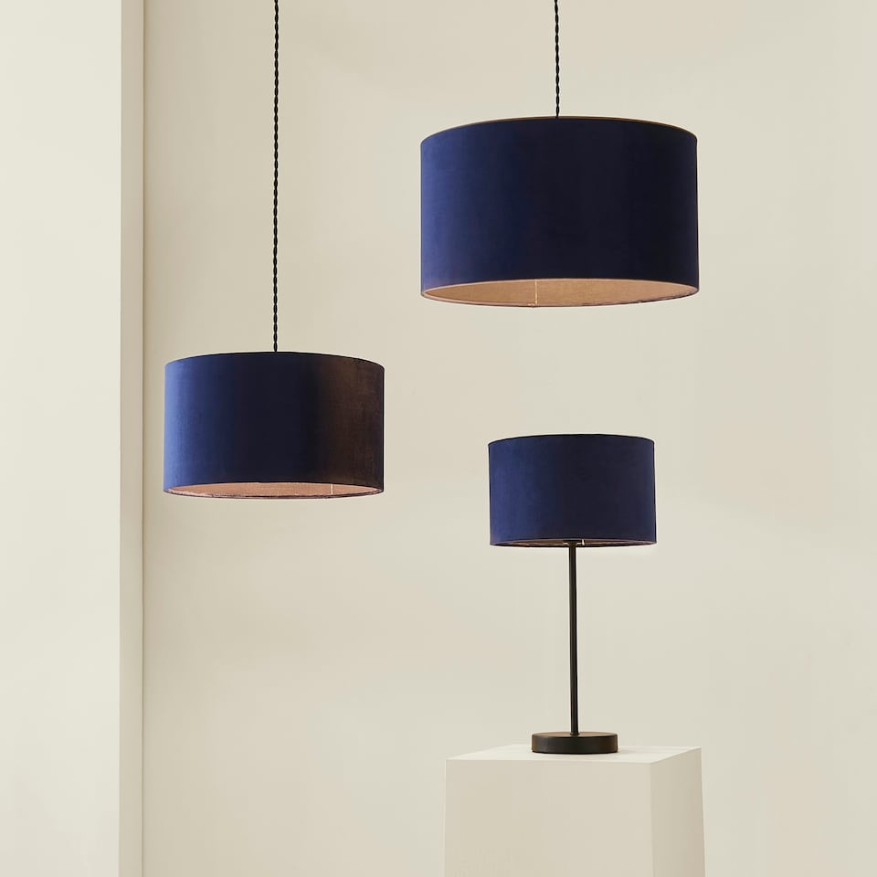 image 1 of ValueLights Reni Large Navy Velvet Pendant Shade Blue