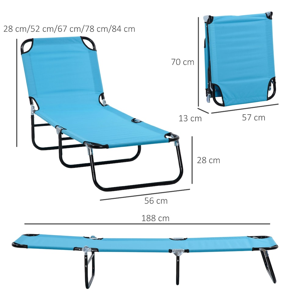 image 1 of Outsunny Reclining Lawn Chaise Lounge Folding Chair Adjustable Backrest, Blue