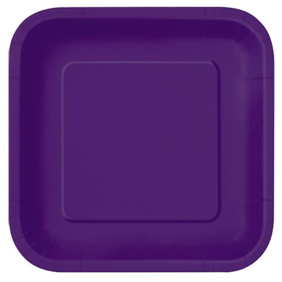 Deep Purple Square Paper Plates 22cm - Pack of 14
