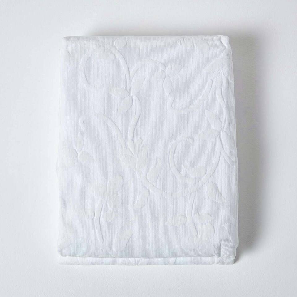 image 1 of Homescapes White Cotton Rich Floral Metelassé Pattern Bedspread - King | White