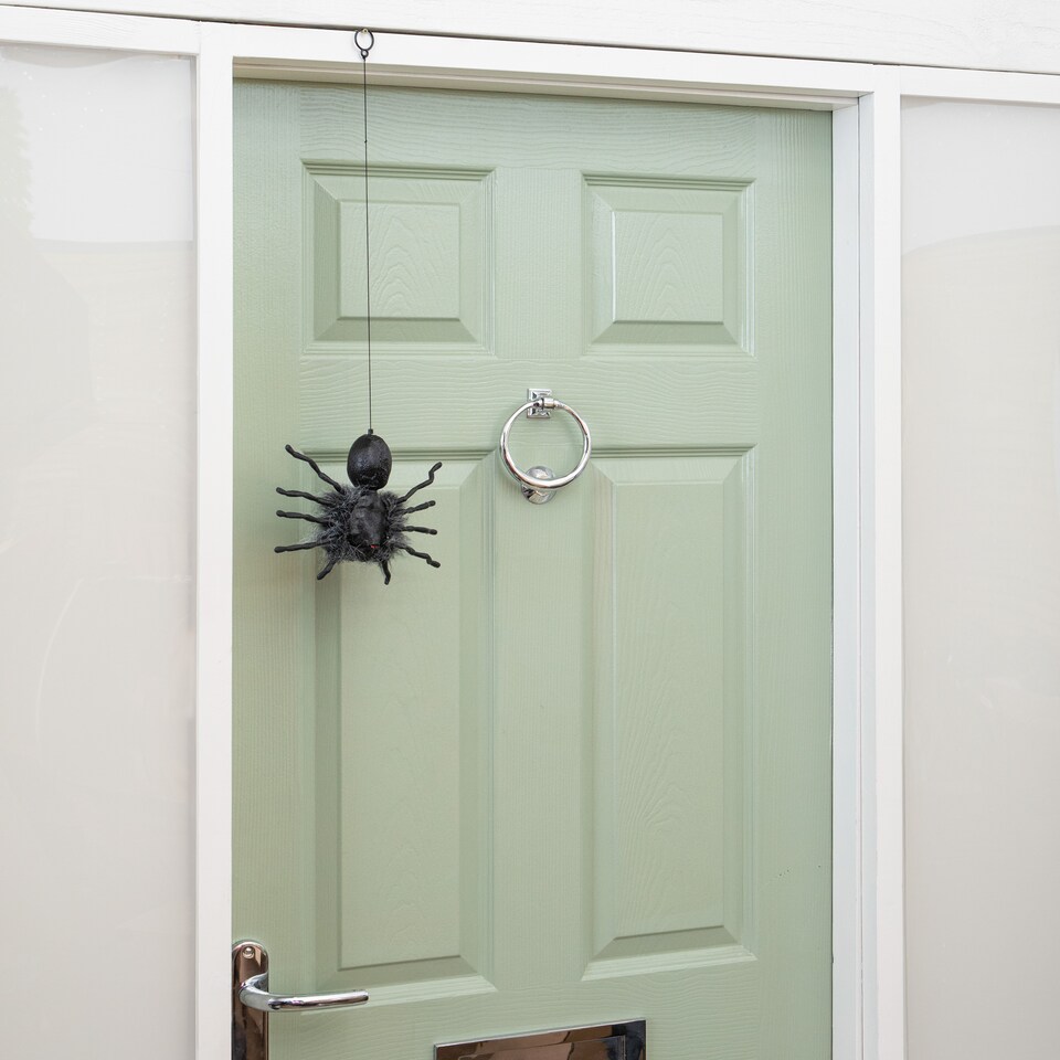 image 1 of 3 Pack of 2ft Battery Operated Dropping Dangling Halloween Spider Animatronic Decoration