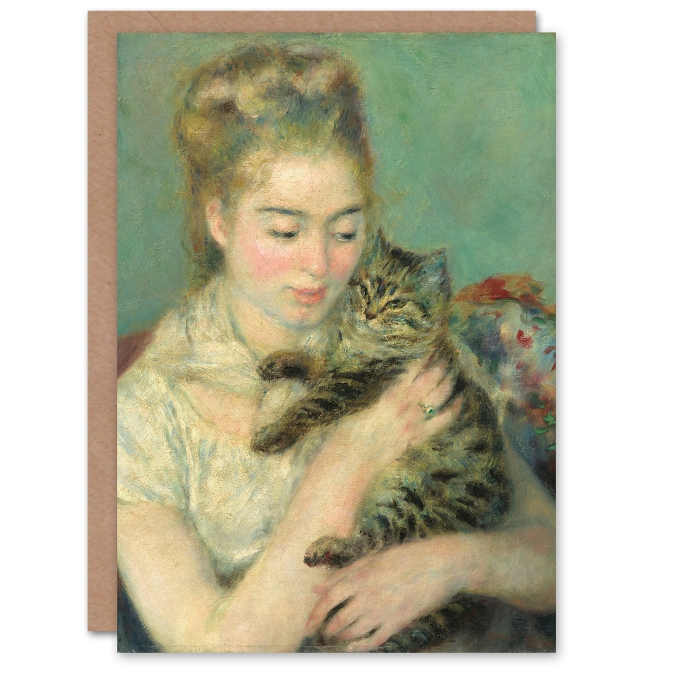 image 1 of Pierre Auguste Renoir Art Card Woman with a Cat