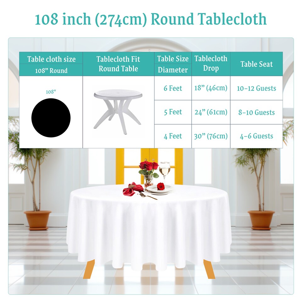 image 1 of Round Polyester Tablecloth, Premium Linen Table Cover - 108 Inch