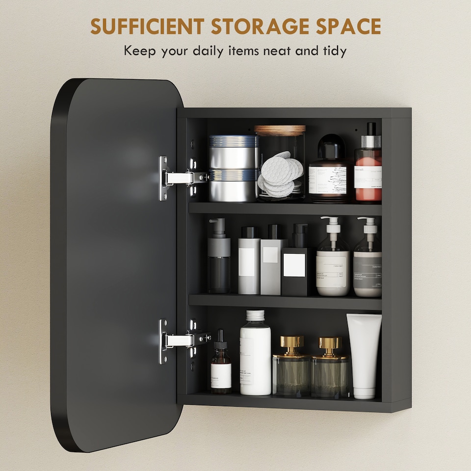 image 1 of HOMCOM Wall Mounted Bathroom Cabinet with Mirror Adjustable Shelves | Black | Black | 40.2 x 10.2 x 50.9 cm