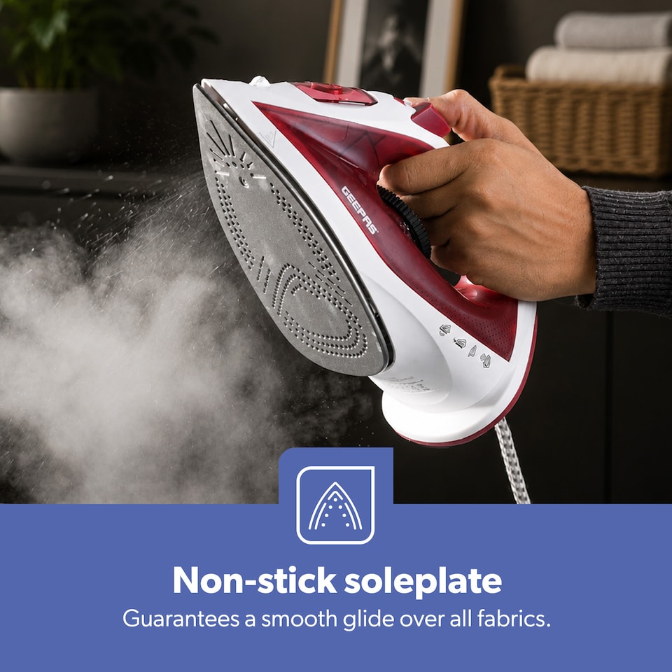 image 1 of GEEPAS Dry & Steam Iron Non Stick Soleplate 1800W Red
