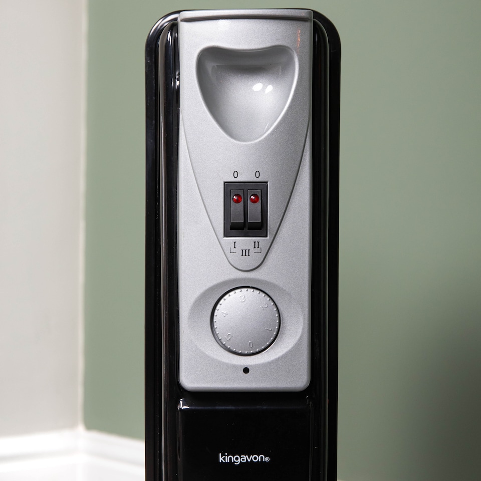 image 1 of 2000w 2kw 9 Fin Slimline Black Oil Filled Radiator Heater with Adjustable Thermostat