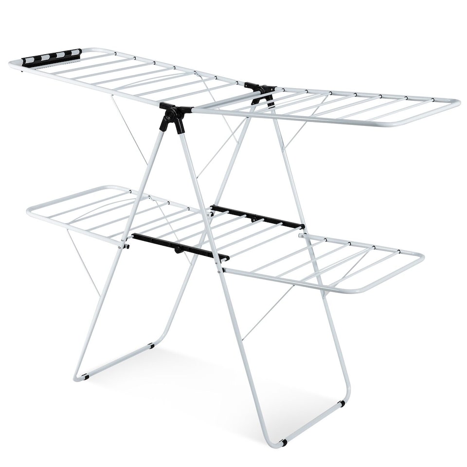 image 1 of COSTWAY Foldable 2 Level Clothes Drying Rack Garment Drying Hanger Height Adjustable