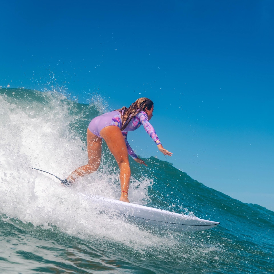 image 1 of Decathlon Girls’ surfing front zip long sleeve one-piece swimsuit - 500 Lucy purple