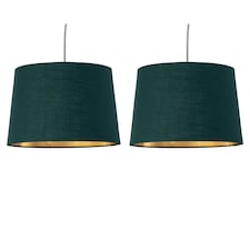 Set of 2 Zoey - Dark Green with Gold Inner Easy Fit Pendant or Lamp Shades Green | Gold