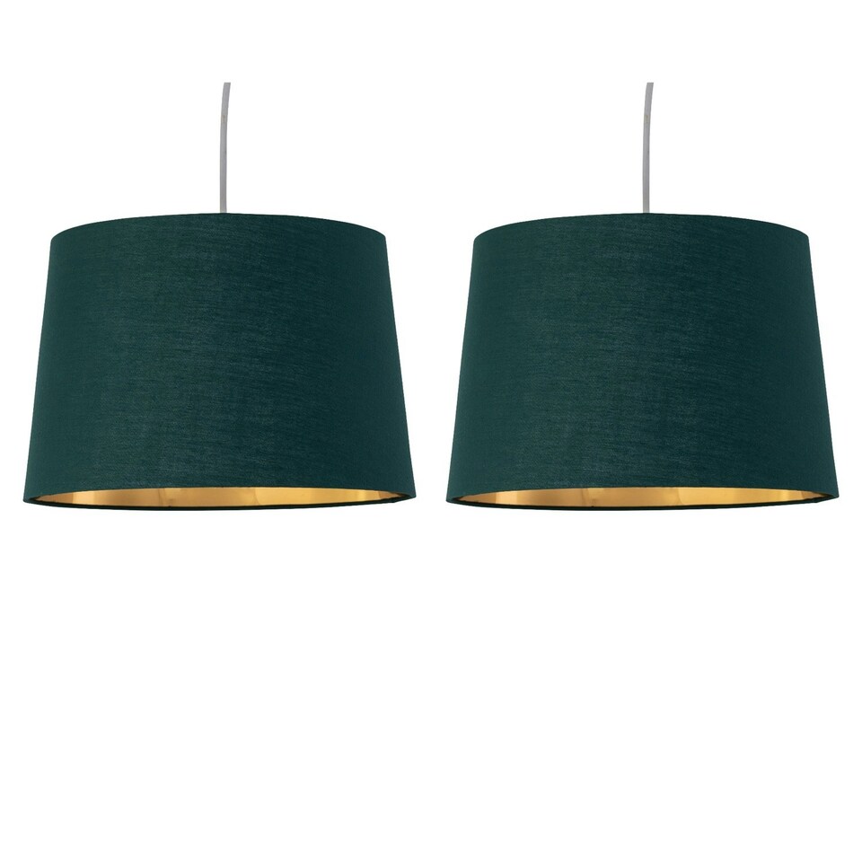 image 1 of Set of 2 Zoey - Dark Green with Gold Inner Easy Fit Pendant or Lamp Shades Green | Gold