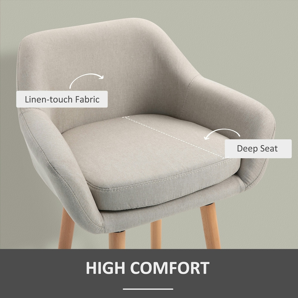 image 1 of HOMCOM 2 PCs Upholstered Bucket Seat Bar Stools w/ Solid Wood Legs Beige