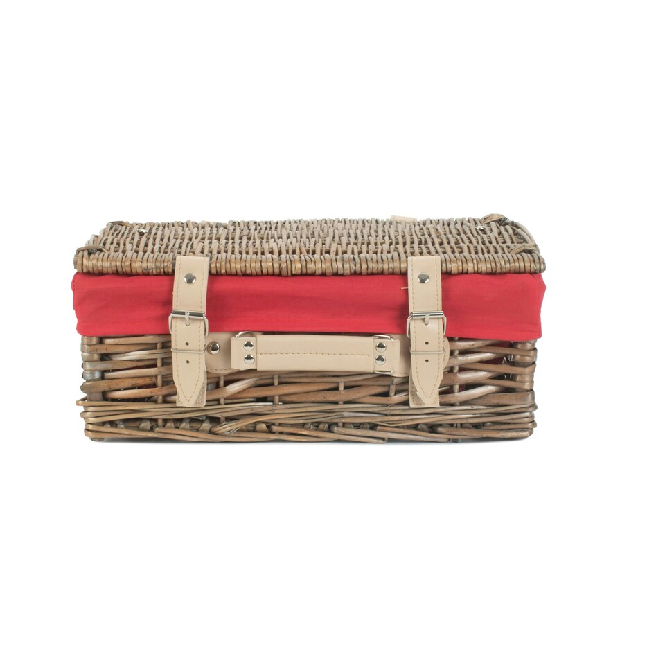 image 1 of 35cm Antique White Wash Split Willow Wicker Picnic Basket with Lining Red | Red | One Size
