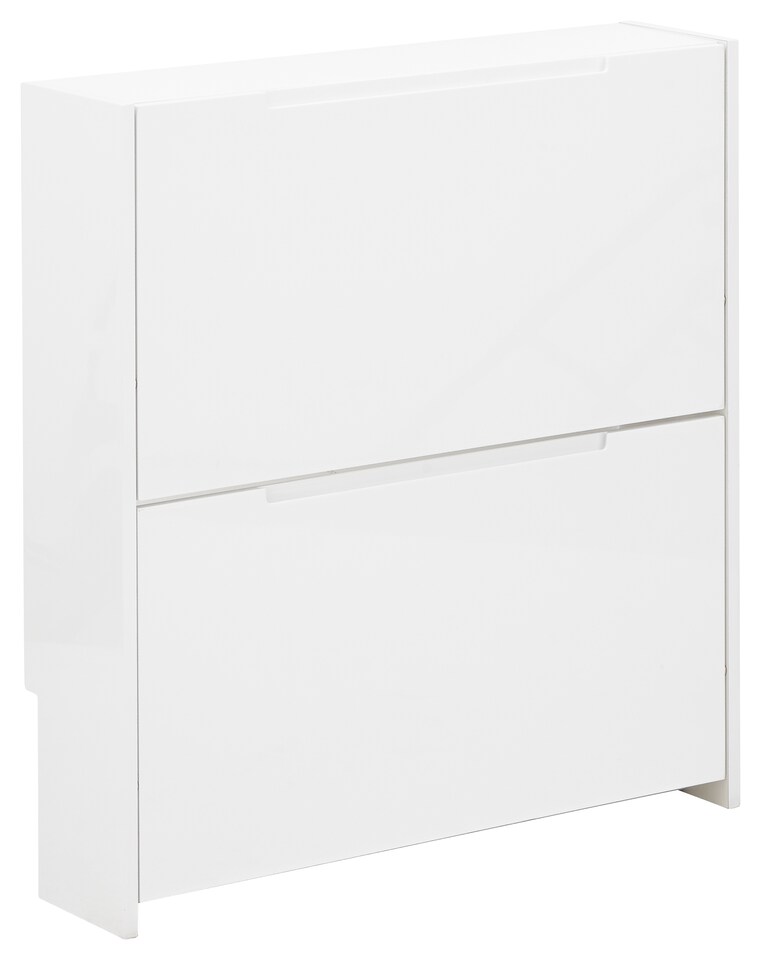 image 1 of Narrow High Gloss 2 Tier Shoe Cabinet | White | White