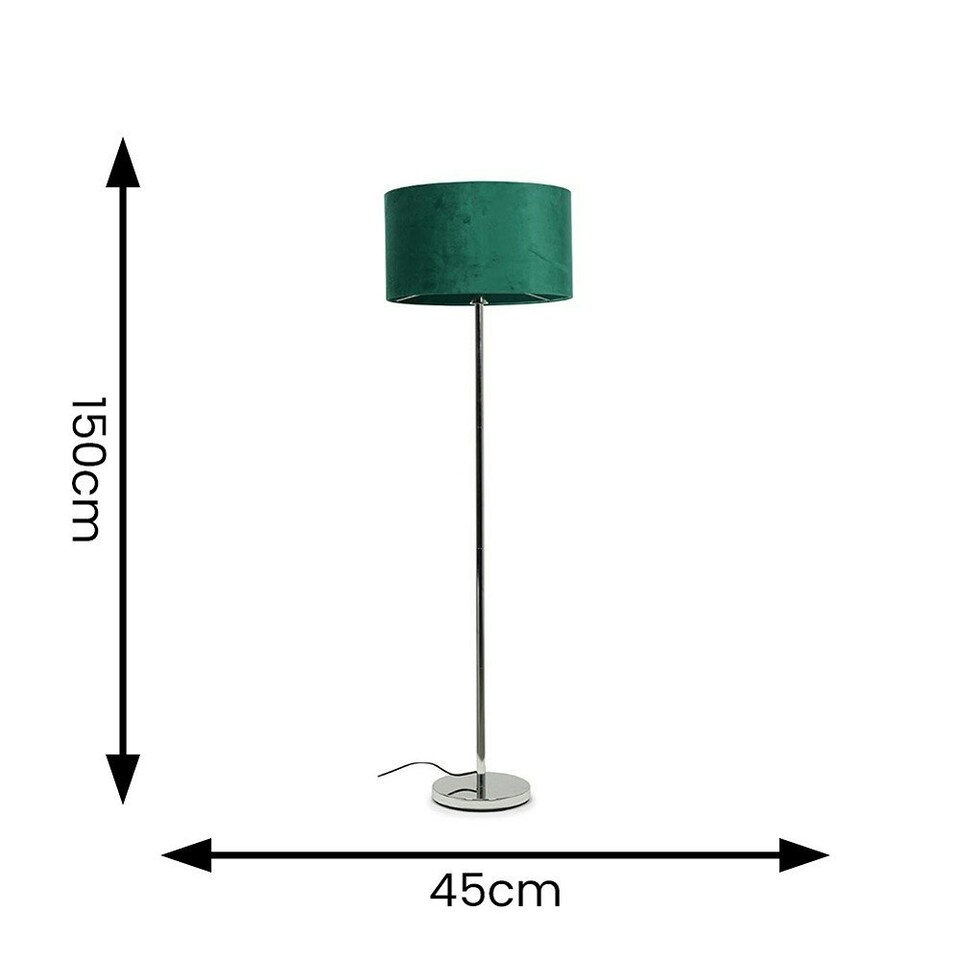 image 1 of ValueLights Charlie Chrome Floor Lamp Green Drum Shade & Bulb Green