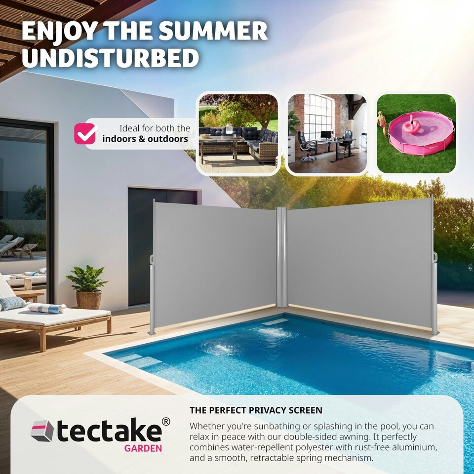 image 1 of Double-sided retractable awning & privacy screen Grey | 200 x 600 cm
