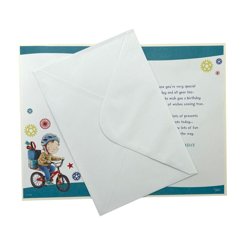 image 1 of Nephew Age 4 Boy with Gifts Design Juvenile Birthday Card with Badge