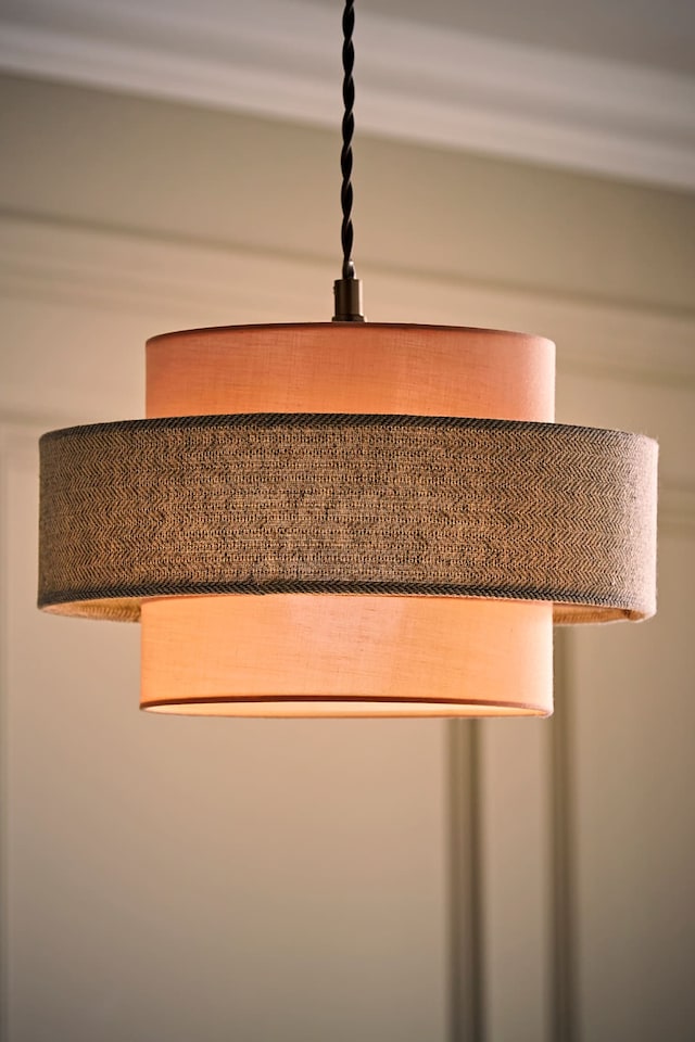 image 1 of ValueLights Weaver Pair Pink & Grey Herringbone Pendant Shades | Pink