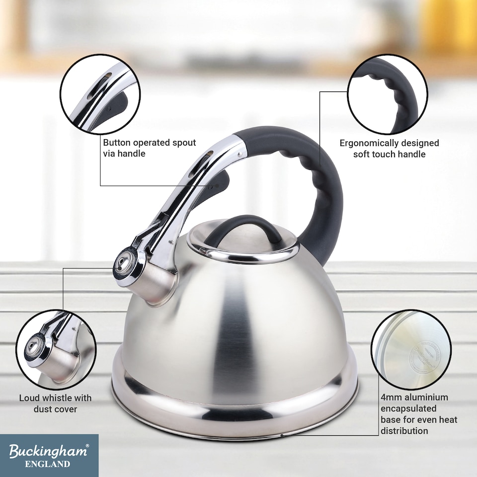 image 1 of Buckingham Stainless Steel Whistling Kettle Induction & Stove Top 3.5 Litres