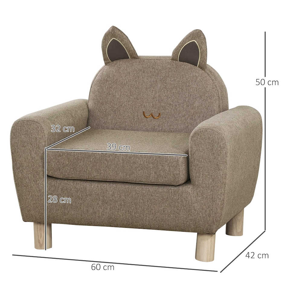image 1 of HOMCOM Kids Sofa Children Armchair Toddler Chair Ear Modeling Bedroom | Brown | One Size