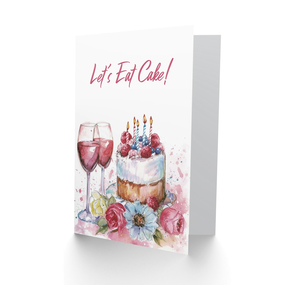 image 1 of Let's Eat Cake Fruit Wine Flowers Watercolour Her Birthday Card
