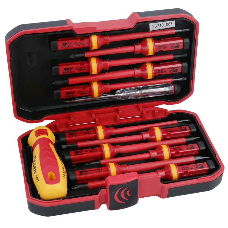 image 1 of VDE Insulated Screwdrivers Flat Pozi Phillips Torx Interchangeable Heads 13pc