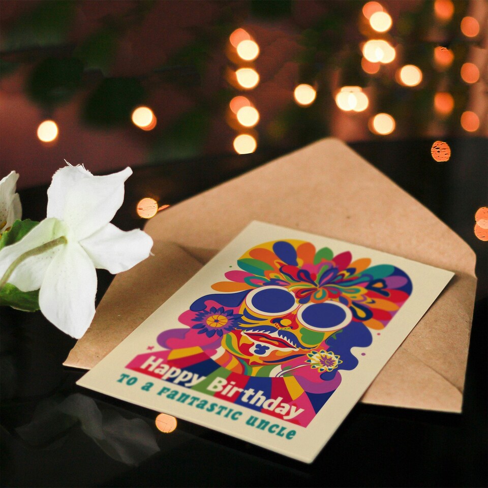 image 1 of Uncle Colourful Trippy Hippy Psychedelic Retro Hippie Birthday Card