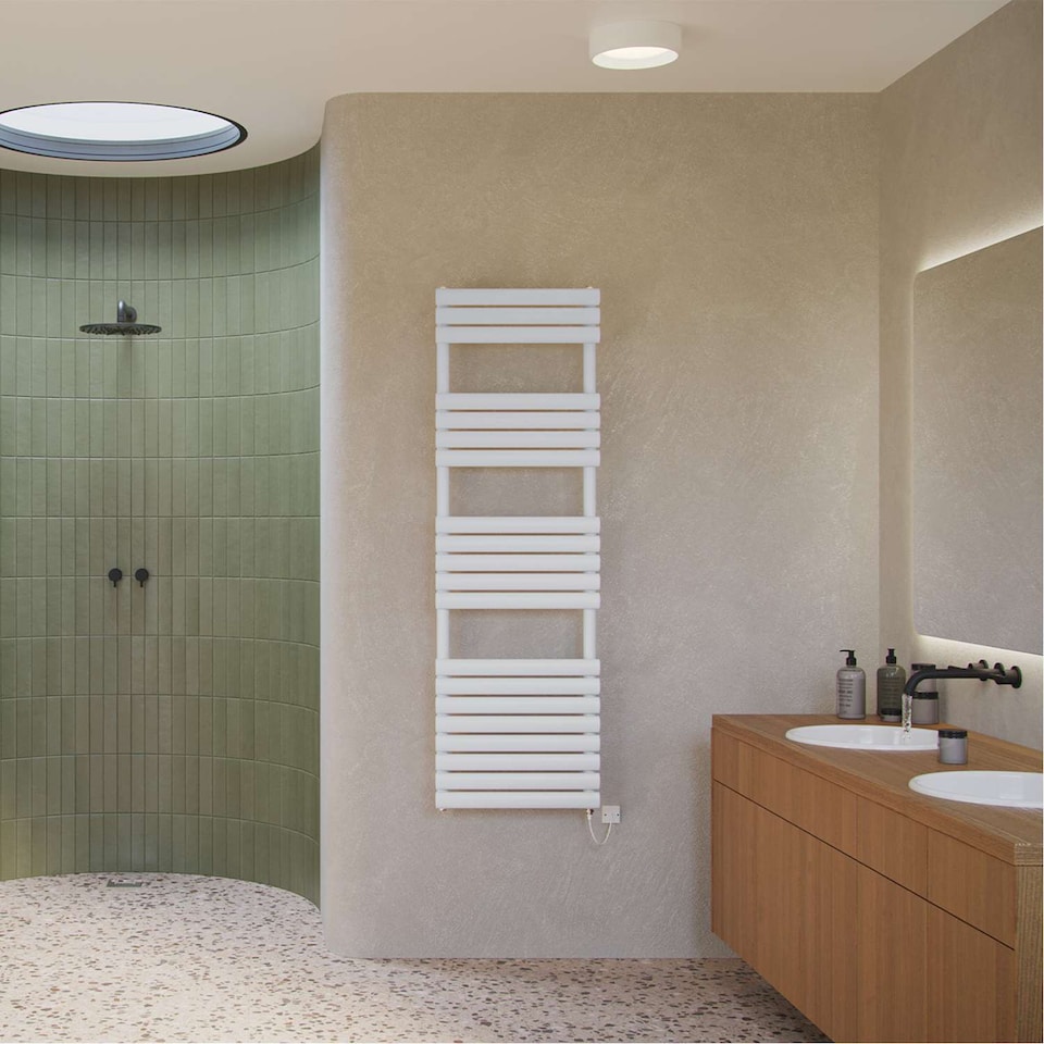 image 1 of Omeara Electric Towel Rail Standard Heated Bathroom Radiator - White (H) 1595mm x (W) 500mm - 600W