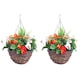 image 1 of Pair of 30cm 10 Inch Flame Red & White Pansy Flower with Rattan Wicker Hanging Baskets for Indoor Outdoor Garden Use | Red | Flame Red & White | 1