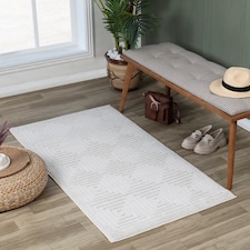 LIVABLISS Le Mans-Modern 3D High & Low Pile Textured In- & Outdoor Rug 80 x 150 cm | White